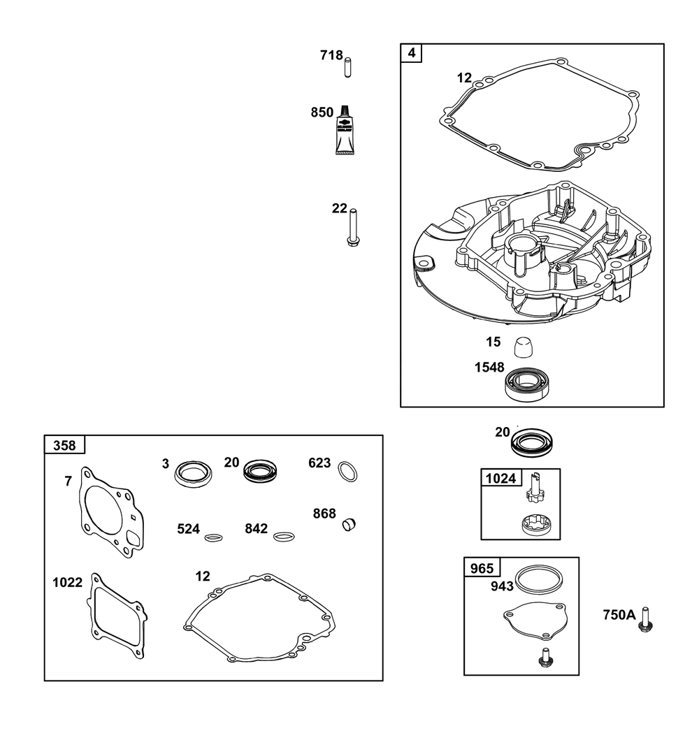 Crankcase Cover/Sump Group Diagram and Parts List for 125P42-0031-H5  Briggs and Stratton Engine